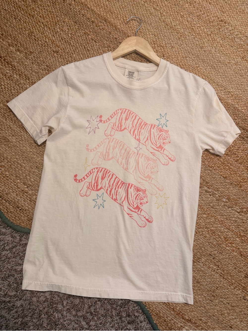 Comfort Colors Cream Tee with Pink Tiger Trio